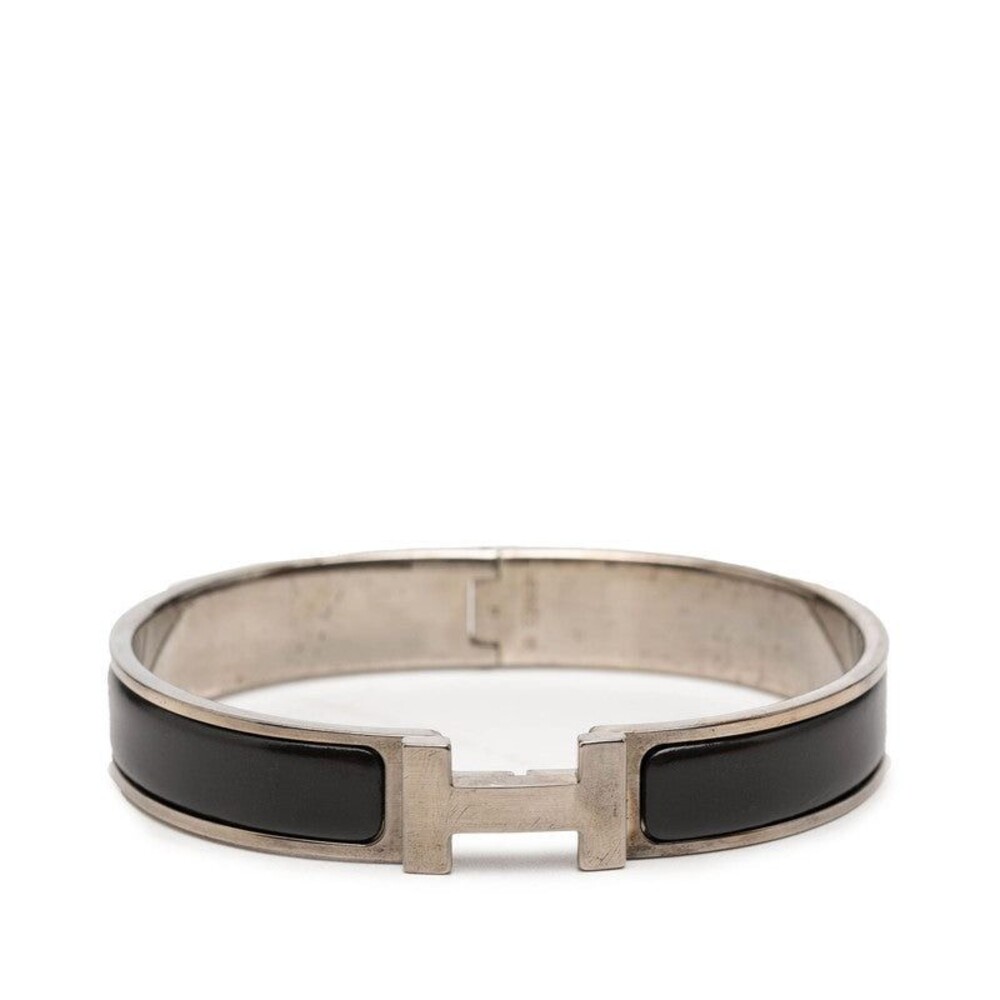 Hermes Clic H TGM H Logo Enamel Bangle Black Silver